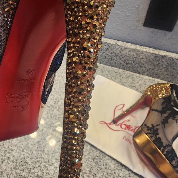 Christian Louboutin Strass Heel Booties Mesh Lace 39 - Picture 8 of 16